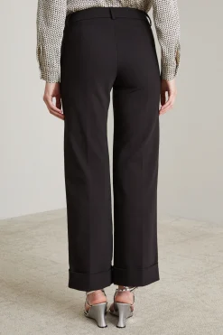 Pantaloni dritti in cotone stretch - Nero