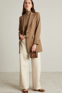 Pantaloni dritti in jersey spalmato - Avorio