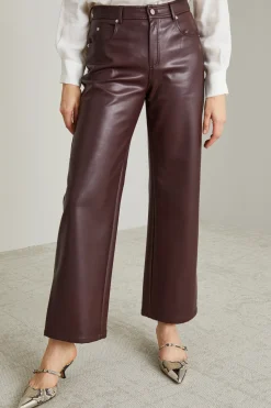 Pantaloni dritti in jersey spalmato - Bordeaux