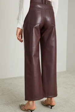 Pantaloni dritti in jersey spalmato - Bordeaux