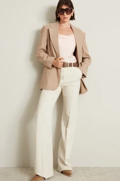 Pantaloni dritti in tela stretch - Beige Chiaro