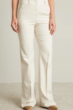 Pantaloni dritti in tela stretch - Beige Chiaro
