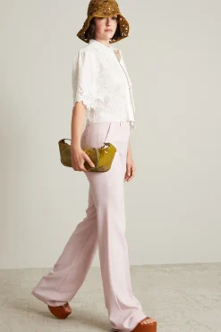 Pantaloni dritti in tela stretch - Rosa