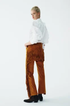 Pantaloni flare con frange - Cuoio