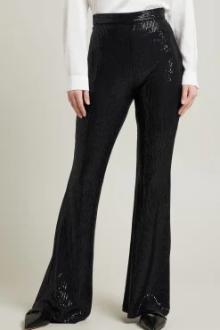 Pantaloni flare con paillettes - Nero