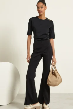 Pantaloni flare con spacchi - Nero