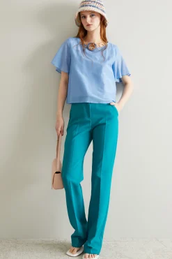 Pantaloni flare in cady - Azzurro