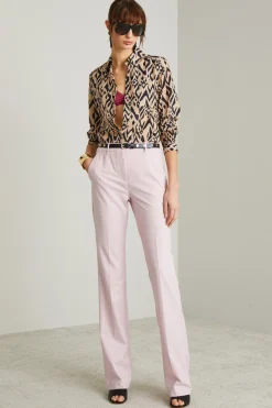 Pantaloni flare in tela - Rosa Polvere