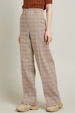 Pantaloni in batavia tinto filo - Marrone