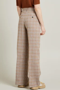 Pantaloni in batavia tinto filo - Marrone