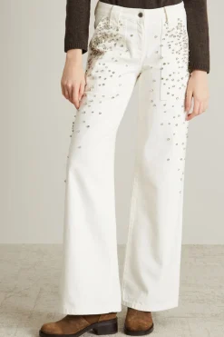 Pantaloni in bull con strass - Bianco