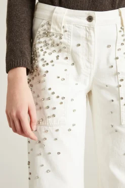 Pantaloni in bull con strass - Bianco