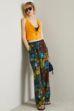 Pantaloni in envers satin stampati - Marrone Verde