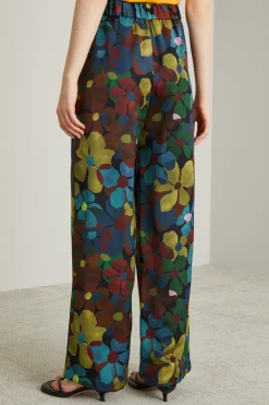 Pantaloni in envers satin stampati - Marrone Verde