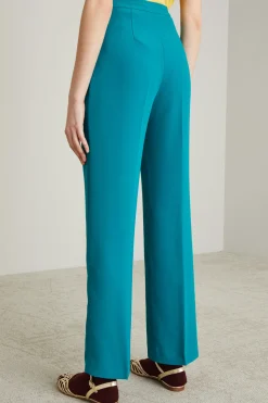 Pantaloni in envers satin - Verde Petrolio
