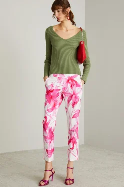 Pantaloni in faille a fantasia - Fuxia Bianco