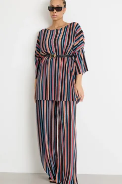 Pantaloni in jersey plissé - Nero Blu Rosa