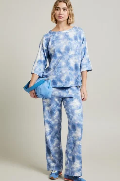 Pantaloni in jersey stampato - Azzurro Bianco