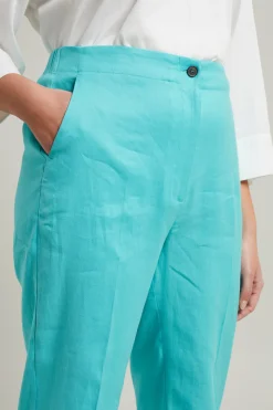 Pantaloni in lino e cotone - Verde Acqua