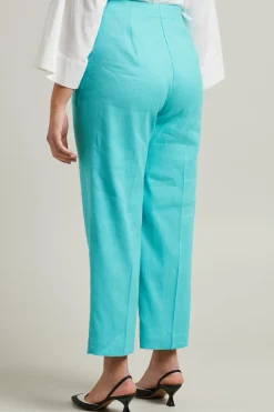 Pantaloni in lino e cotone - Verde Acqua