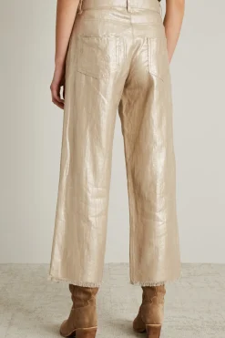 Pantaloni In lino laminato - Platino