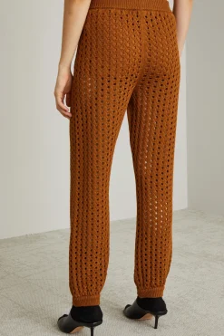 Pantaloni in maglia traforata - Tabacco