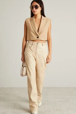Pantaloni in nappa tie-dye - Beige Chiaro
