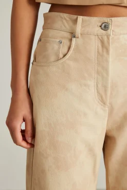Pantaloni in nappa tie-dye - Beige Chiaro