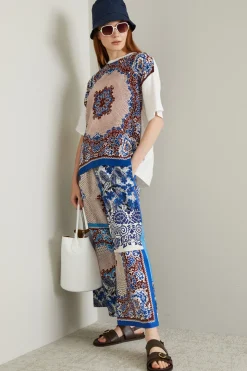 Pantaloni in popeline a fantasia - Blu