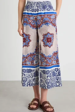 Pantaloni in popeline a fantasia - Blu Marrone