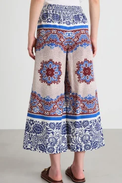 Pantaloni in popeline a fantasia - Blu Marrone
