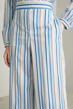 Pantaloni in popeline - Blu Arancione Bianco