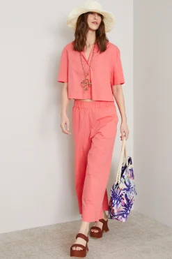 Pantaloni in popeline di cotone - Pesca