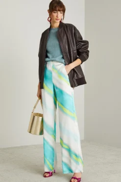 Pantaloni in raso a fantasia - Azzurro Bianco