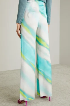 Pantaloni in raso a fantasia - Azzurro Bianco