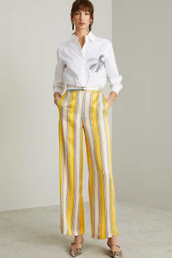 pantaloni in raso a righe - Giallo Celeste
