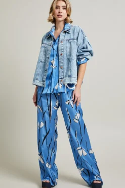 Pantaloni in raso - Blu Bianco Nero