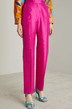Pantaloni in shantung id seta - Fuxia