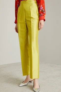 Pantaloni in shantung id seta - Giallo Acido