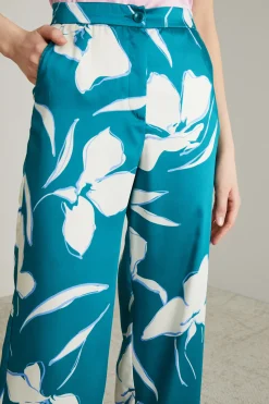 Pantaloni in twill a fiori grafici - Verde Petrolio