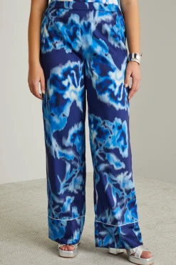 Pantaloni in twill stampato - Blu Azzurro Bianco