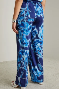 Pantaloni in twill stampato - Blu Azzurro Bianco