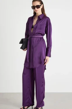 Pantaloni jogger in raso - Viola