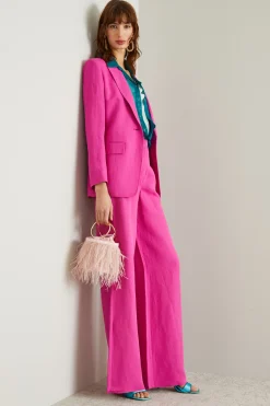 Pantaloni morbidi in misto lino - Fuxia