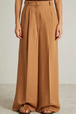 Pantaloni over in misto lino - Cammello