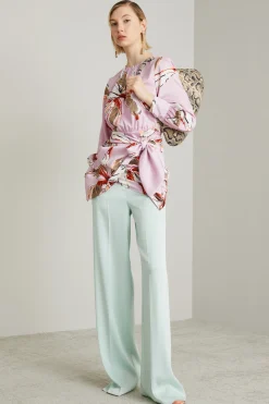 Pantaloni palazzo in enver satin - Acqua Marina