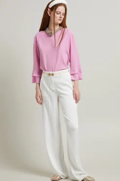 Pantaloni palazzo in enver satin - Bianco