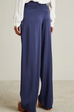 Pantaloni palazzo in enver satin - Blu