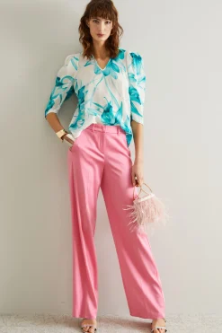 Pantaloni palazzo in enver satin - Rosa