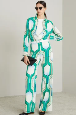 Pantaloni palazzo in enver satin - Verde Bianco